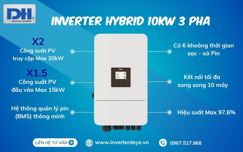 Tính năng nổi bật Inverter Hybrid 10kW 3 pha