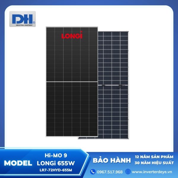 Tấm Pin mặt trời LONGi 655W Hi-MO 9 | LR7-72HYD-655M