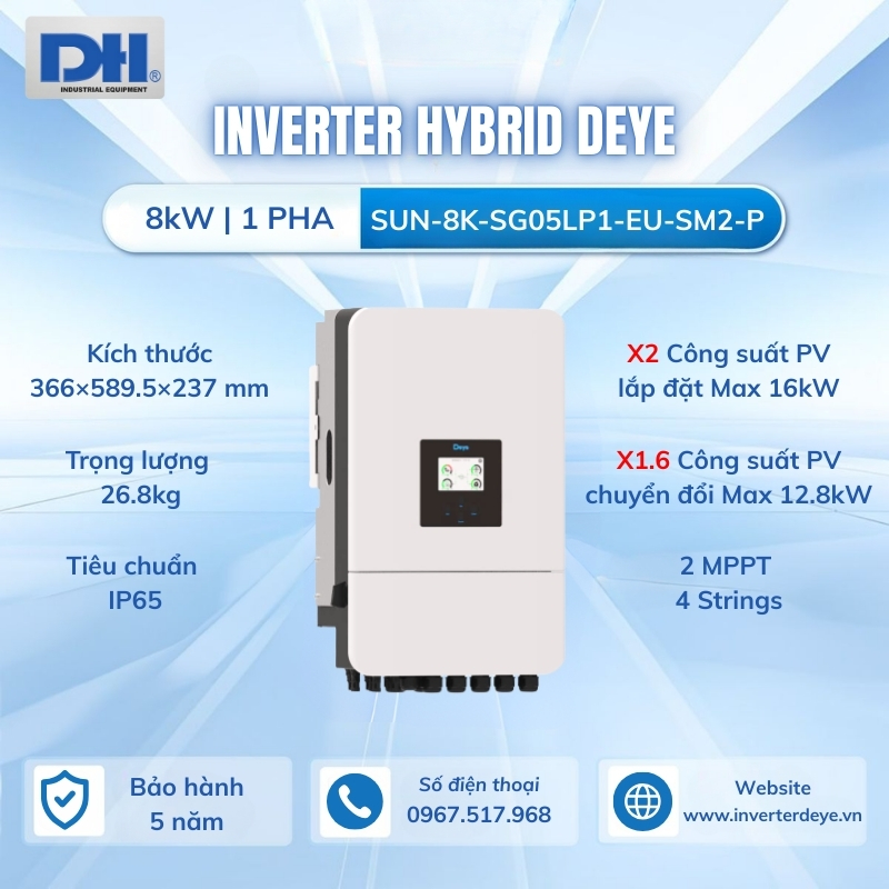 Biến tần Hybrid 8kW với 2 MPPT 4 Strings Biến tần Hybrid 8kW với 2 MPPT 4 Strings