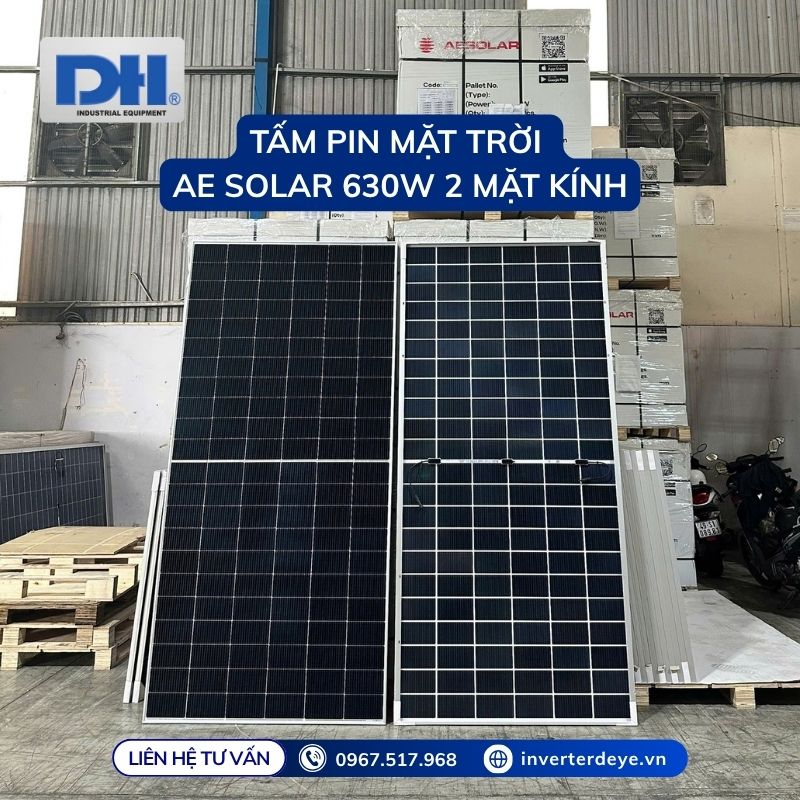 Tấm pin mặt trời AE Solar 630W 2 mặt kính