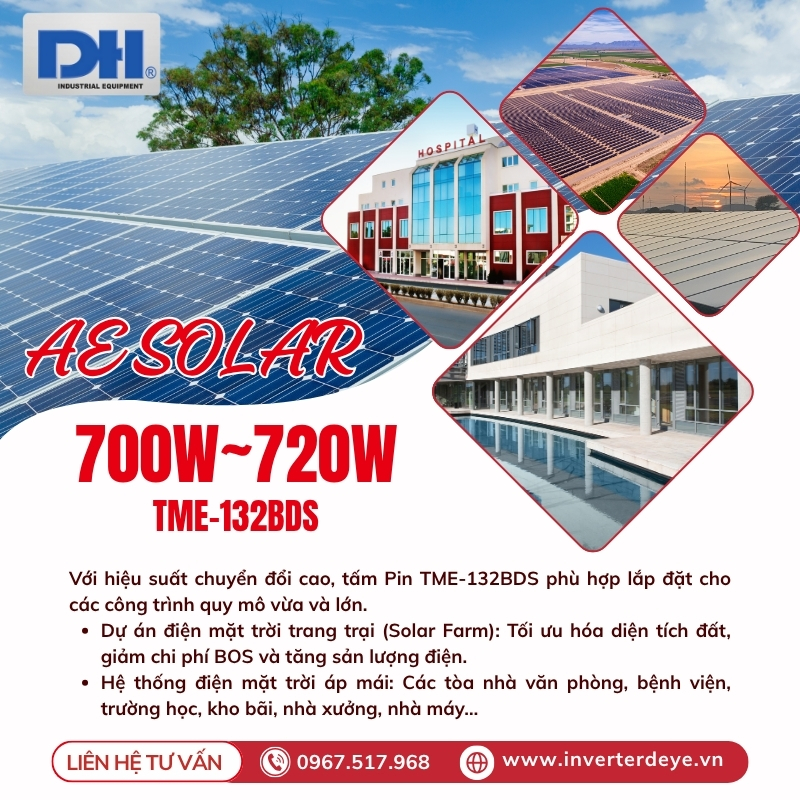 Ứng dụng tấm Pin AE Solar 700W TME-132BDS