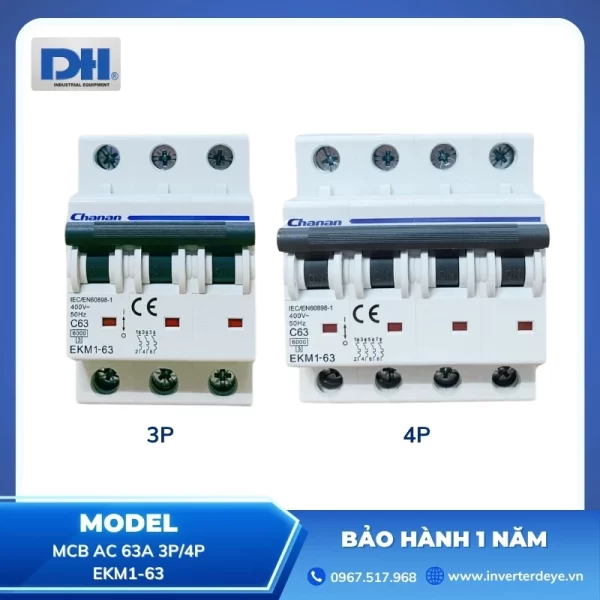 MCB AC 63A 3P/4P 6kA Chanan EKM1-63