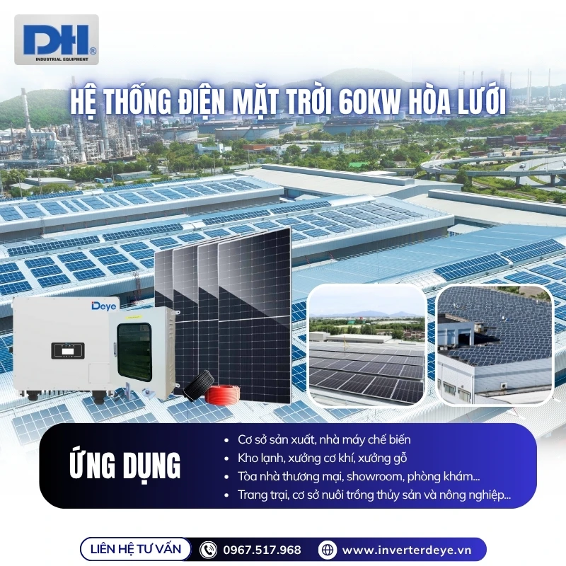 Hệ 60kW hòa lưới được lắp đặt rộng rãi nhiều khu vực