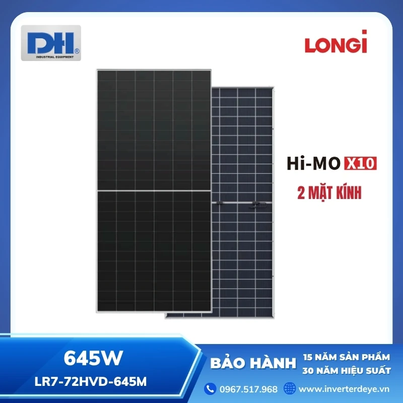 LONGi Hi-MO X10 645W 2 mặt kính LONGi Hi-MO X10 645W 2 mặt kính