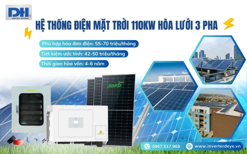 Lắp điện mặt trời 110kW hòa lưới 3 pha