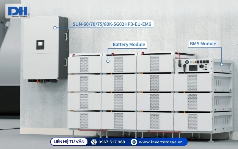 Pin lưu trữ Deye 16.08kWh BOS-B Pro-A3 kết hợp Inverter Deye