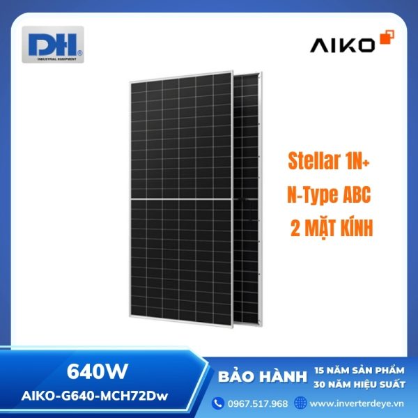 Tấm Pin Mặt Trời 640W Aiko 2 Mặt Kính Stellar 1N+