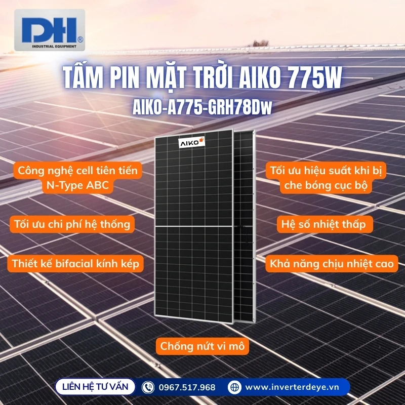 Công nghệ nổi bật tấm pin mặt trời 775W Aiko