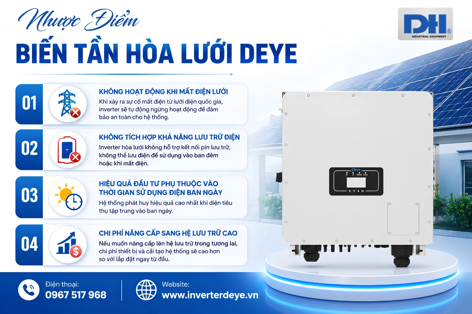Nhược điểm biến tần hòa lưới Deye Nhược điểm biến tần hòa lưới Deye