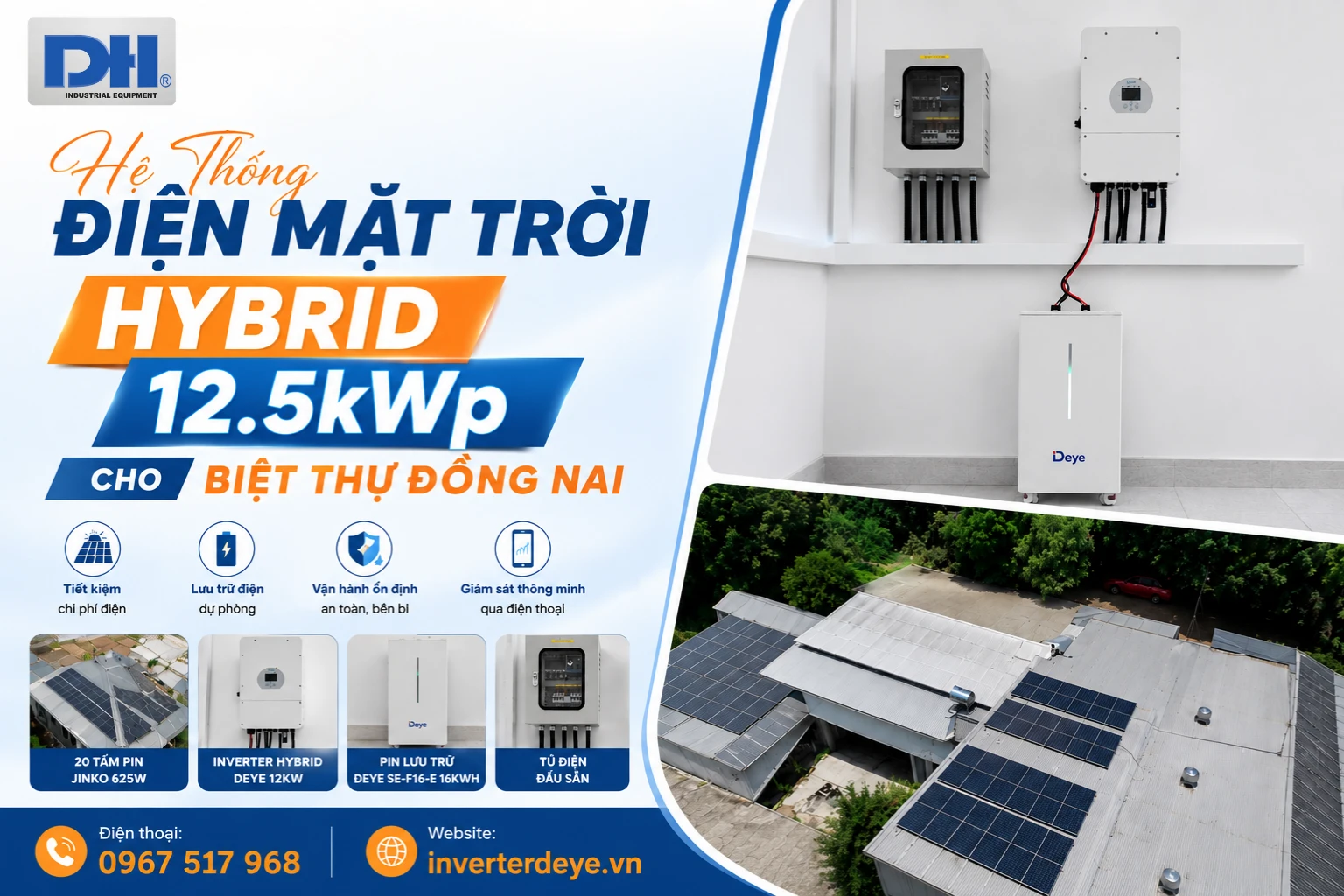 Hệ thống điện mặt trời Hybrid 12.5kWp tại biệt thự Đồng Nai