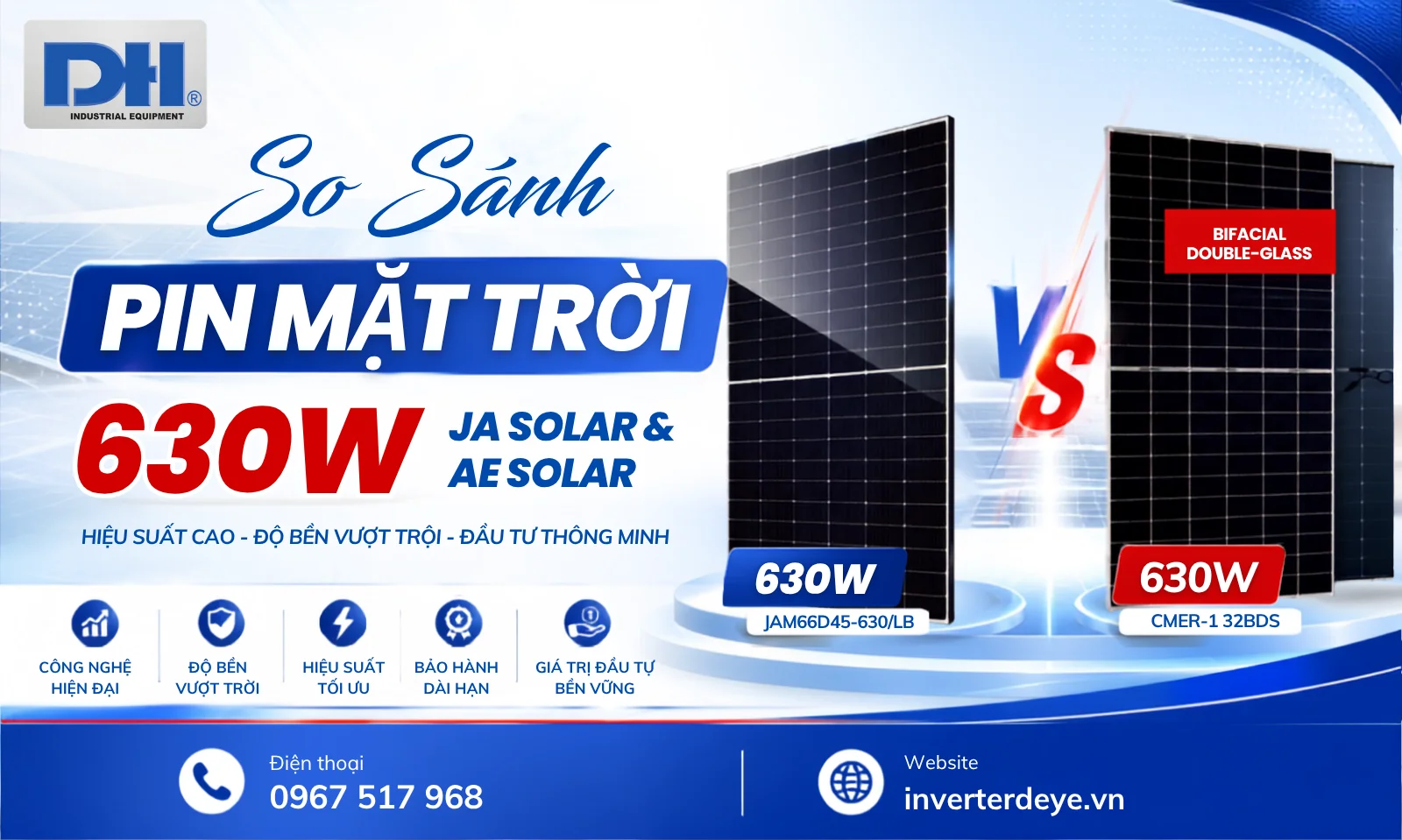 So sánh pin mặt trời 630W JA Solar và AE Solar So sánh pin mặt trời 630W JA Solar và AE Solar