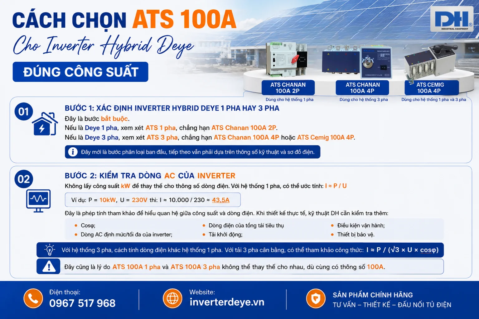 Cách chọn ATS cho Inverter Hybrid Deye đúng công suất Cách chọn ATS cho Inverter Hybrid Deye đúng công suất
