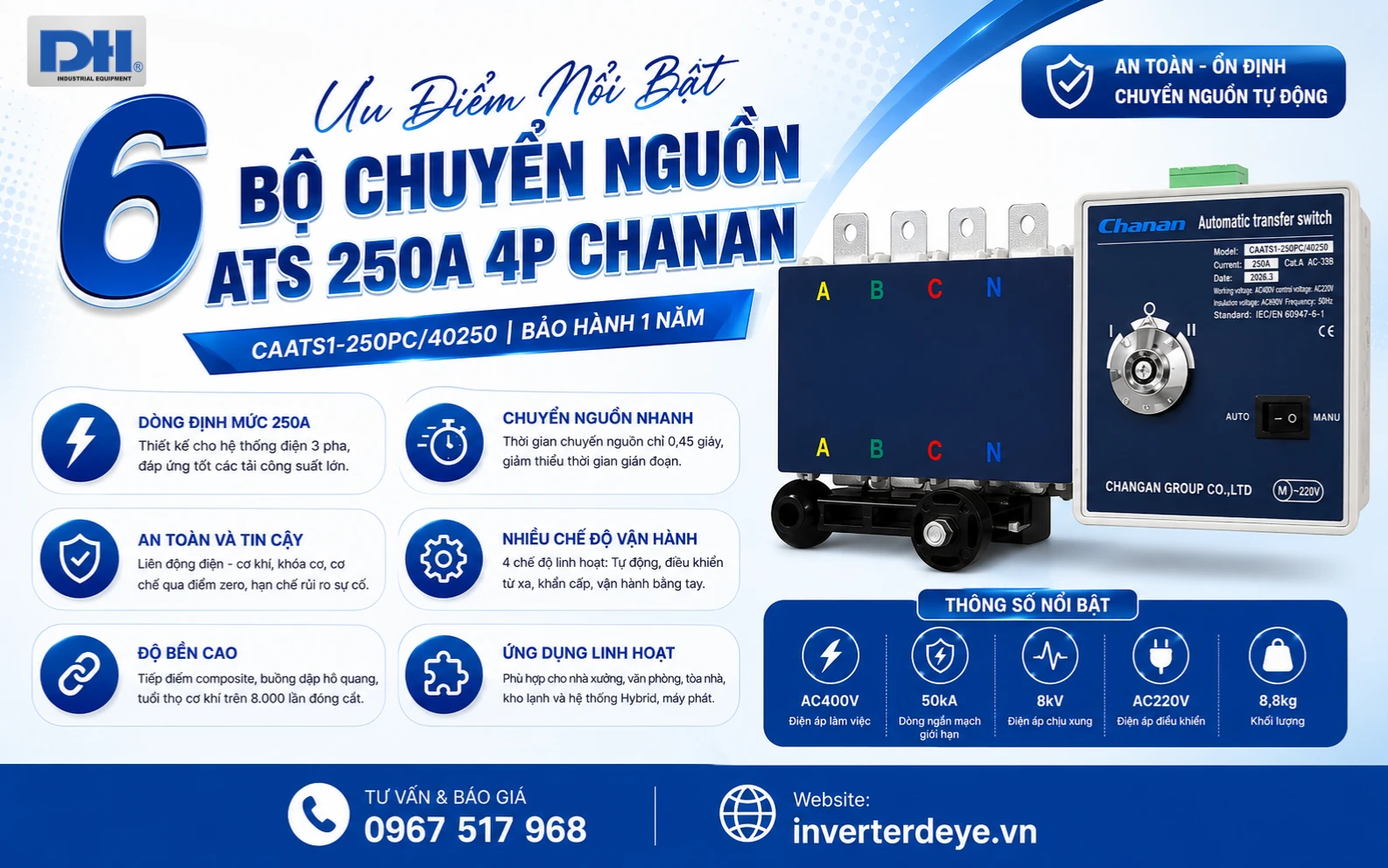 Ưu điểm nổi bật ATS 3 pha 250A 4P