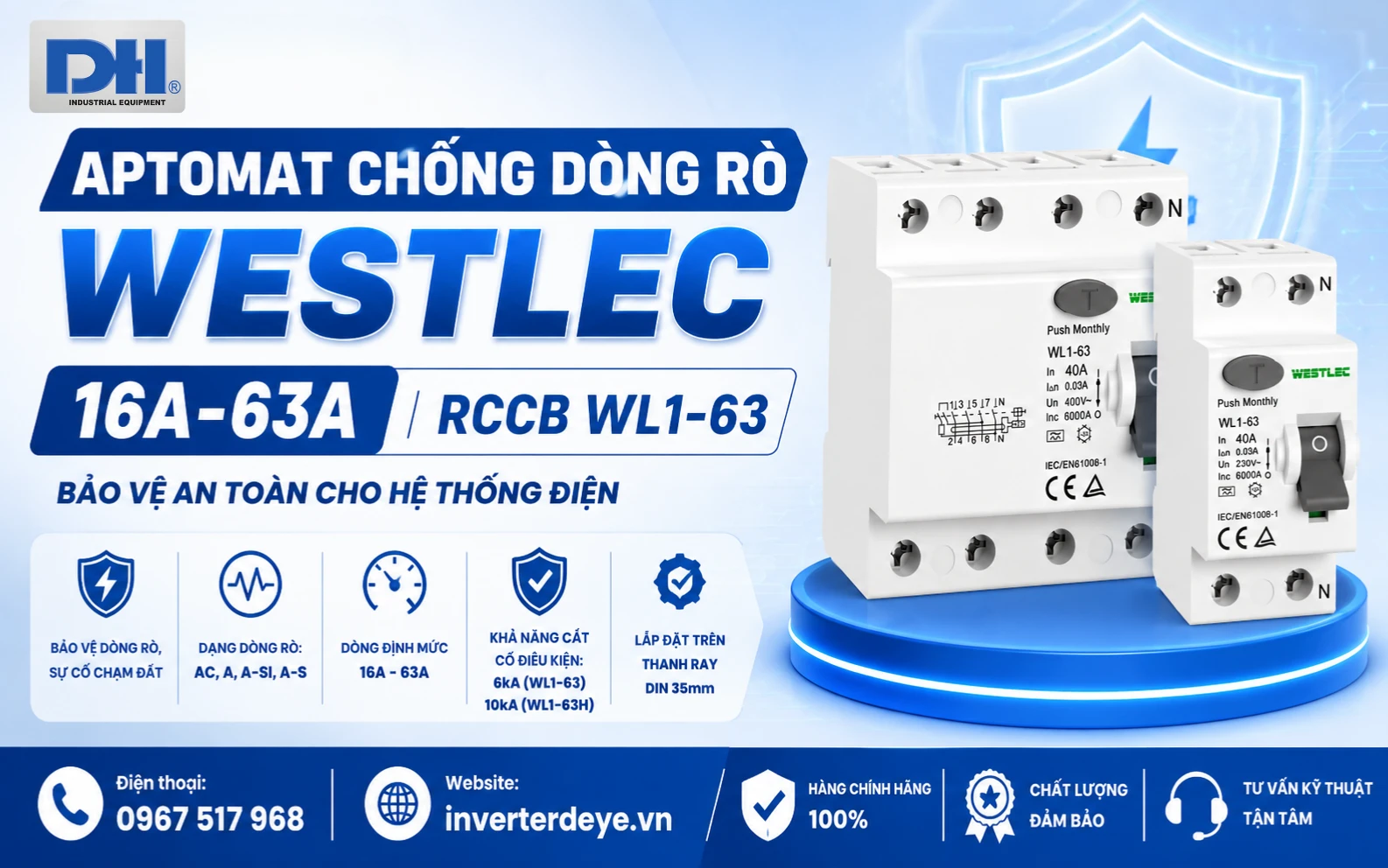 Aptomat chống dòng rò Westlec WL1-63 Aptomat chống dòng rò Westlec WL1-63