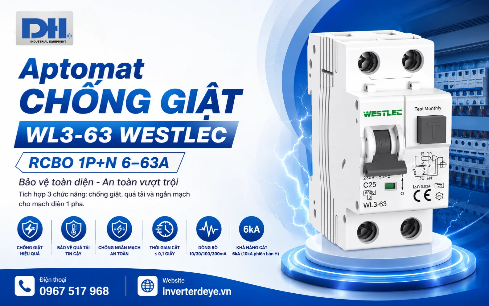 Aptomat Chống Giật WL3-63 Westlec | RCBO 1P+N 6–63A