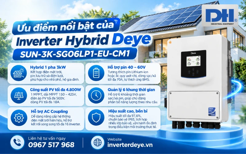 Ưu điểm nổi bật Inverter Hybrid 3kW Deye