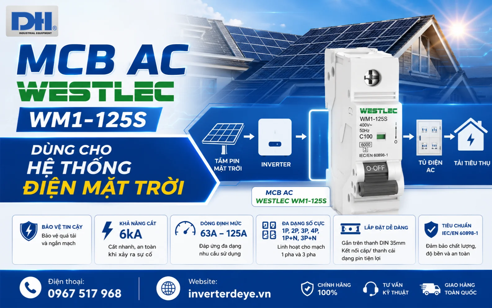MCB AC Westlec WM1-125S chuyên dùng cho hệ thống Solar MCB AC Westlec WM1-125S chuyên dùng cho hệ thống Solar