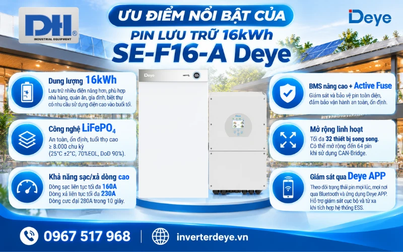 Ưu điểm nổi bật pin lưu trữ 16kW SE-F16-A Deye